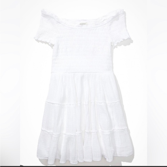 NWT White American Eagle Sundress X Small Off Shoulder Smocked Gauze - Picture 5 of 5